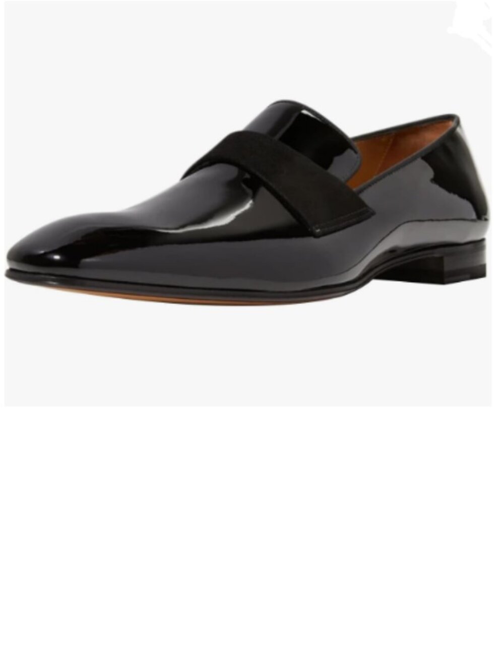FSJ Black Men's Square Toe Slip-On Loafers Patent Leather Strap Across Shoes